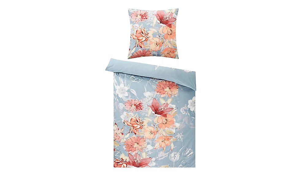 AURO Satin Bettwäsche  Floral - blau - 100% Baumwolle - 135 cm - Bettwaren günstig online kaufen