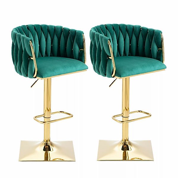 Barhocker 2er Set Smaragdgrün Samt, Gold Beine, höhenverstellbar, 360° dreh günstig online kaufen