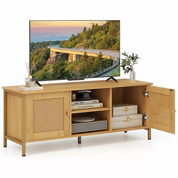 COSTWAY TV-Schrank mit 2 Türen aus Rattan & Fächern, Holz, 120x40x48cm günstig online kaufen