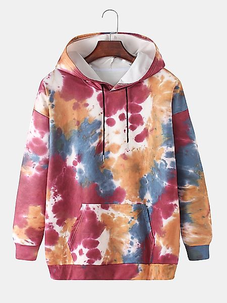 Mehrfarbiger Tie-Dye-Print für Herren Loose Fit Casual Hoodies mit Känguru- günstig online kaufen