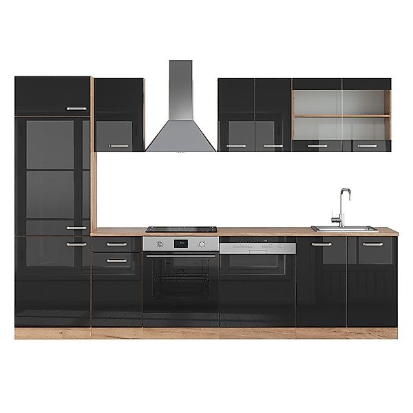 Vicco Küchenzeile R-Line, Schwarz Hochglanz/Goldkraft Eiche, günstig online kaufen