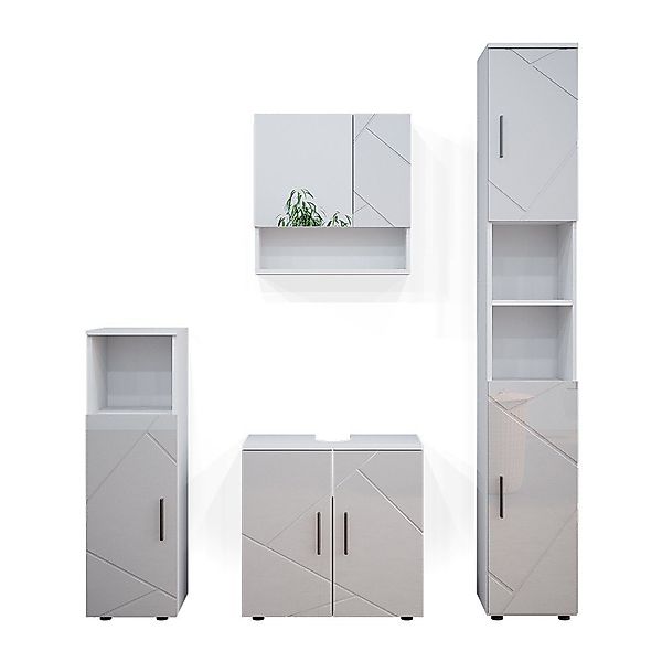 Vicco Badmöbel-Set Irma, Weiß Hochglanz, 4 Teile, mit Hochschrank, (4-er Se günstig online kaufen