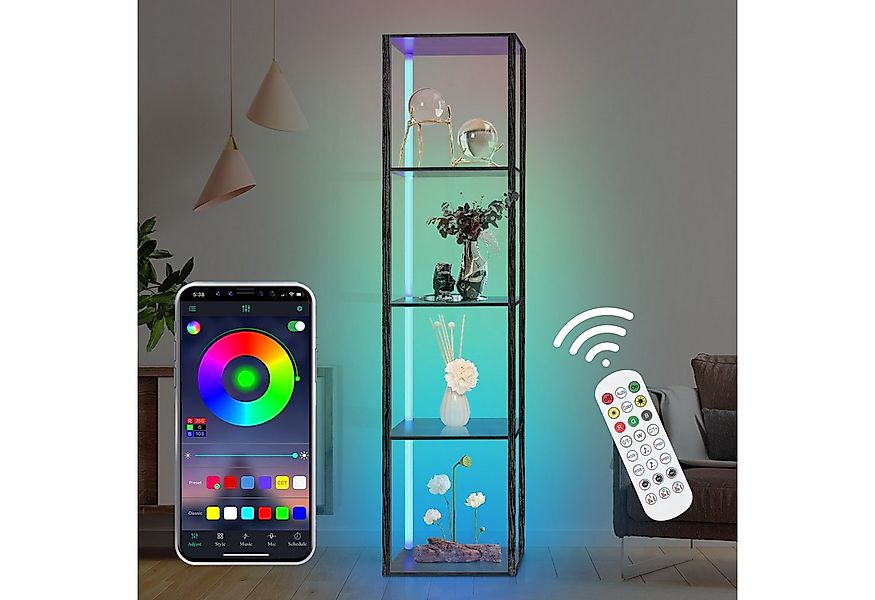 XERSEK Eckregal LED Standregal Bücherregal Vitrine Dimmbar mit APP & Fernbe günstig online kaufen