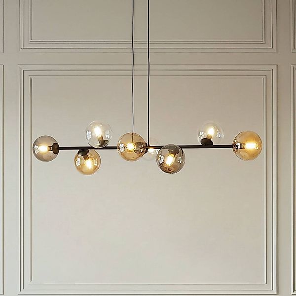 Hängeleuchte Glassy, 8-flammig, schwarz, grafit/amber/klar günstig online kaufen