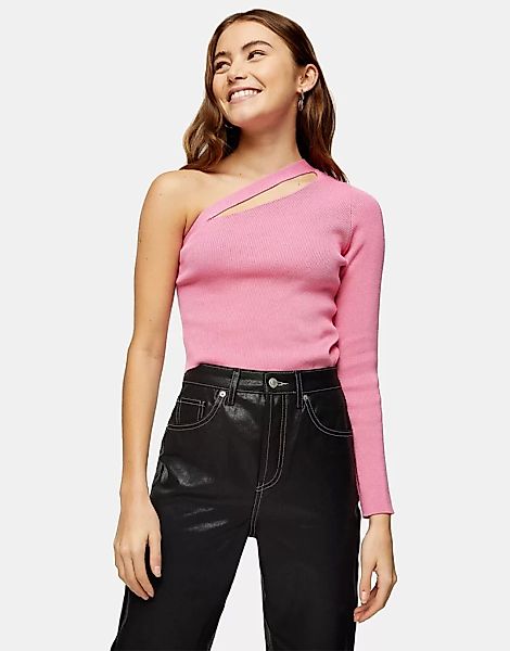 Topshop – Pullover mit geteiltem One-Shoulder-Träger in Rosa günstig online kaufen