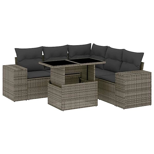 vidaXL 6-tlg Garten-Sofagarnitur mit Kissen Grau Poly Rattan Modell 182 günstig online kaufen