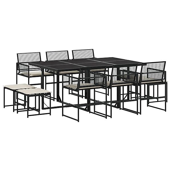 vidaXL 11-Tlg Garten-Essgruppe mit Kissen Schwarz Poly Rattan 3295029 günstig online kaufen