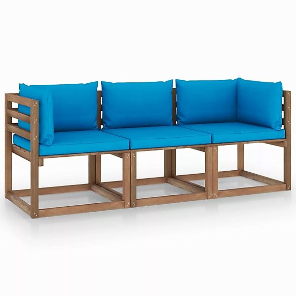 Garten-palettensofa 3-sitzer Mit Kissen Hellblau Kiefernholz günstig online kaufen