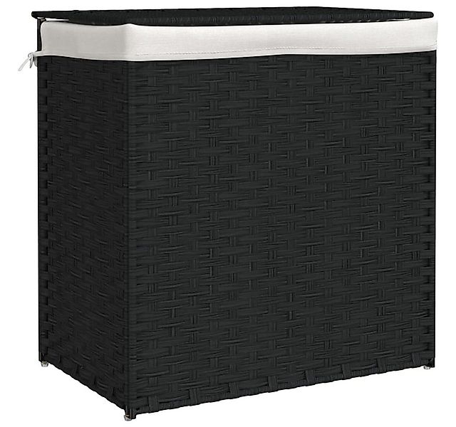 furnicato Wäschekorb mit 2 Fächern Schwarz 53x35x57 cm Poly Rattan (1 St) günstig online kaufen