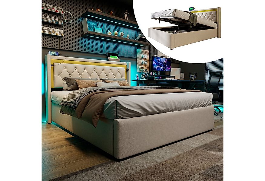 REDOM Polsterbett LED Doppelbett (Bettkasten mit USB Typ C Ladefunktion Kop günstig online kaufen