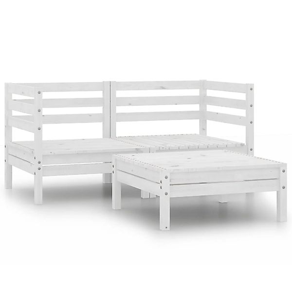 vidaXL 3-Tlg Garten-Lounge-Set Weiß Kiefer Massivholz 3082393 günstig online kaufen