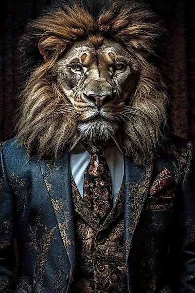 ArtUniverse Glasbild Schicker Löwe 80x120 cm, günstig online kaufen