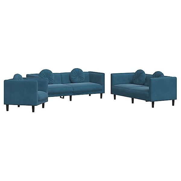 vidaXL Sofa 3-tlg. Sofagarnitur mit Kissen Blau Samt günstig online kaufen