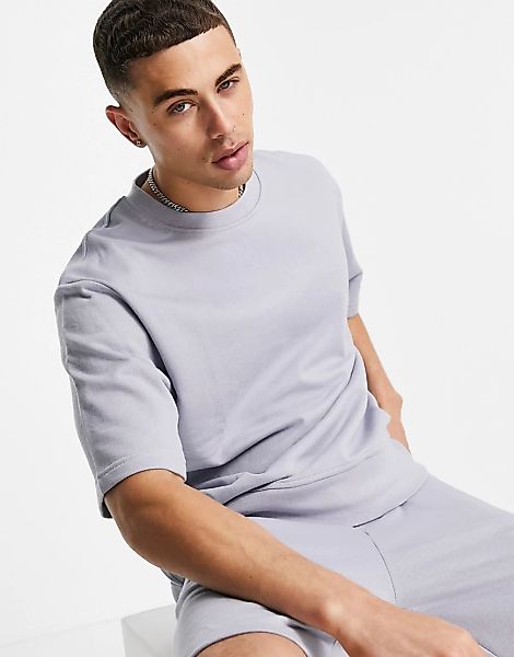 Topman – Kurzärmliges Sweatshirt aus Bio-Baumwolle in Grau, Kombiteil günstig online kaufen
