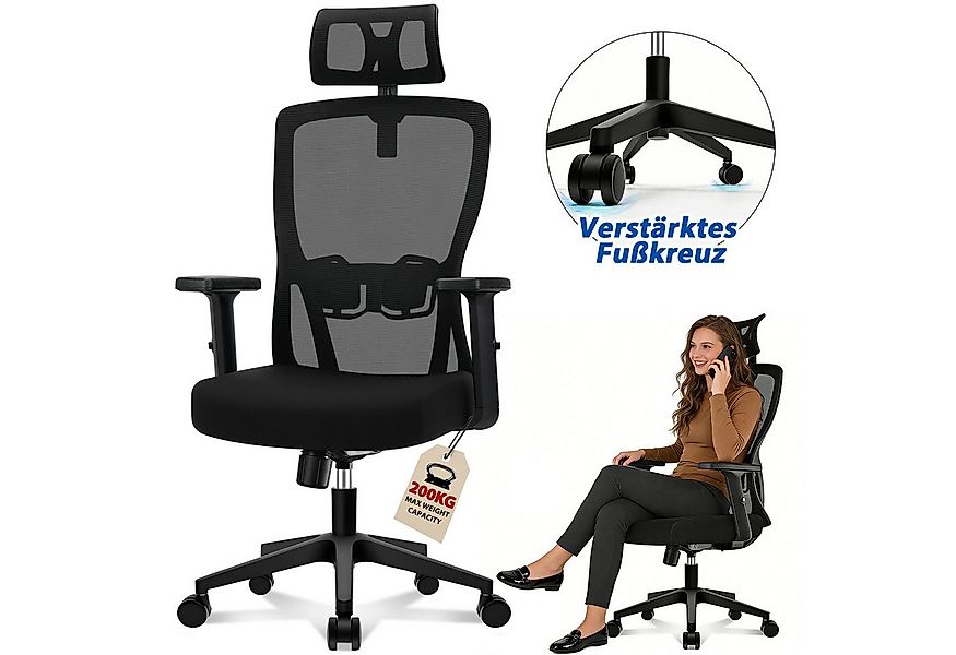 Durrafy Bürostuhl Ergonomischer Mesh Bürostuhl – Bis 200 kg belastbar & atm günstig online kaufen
