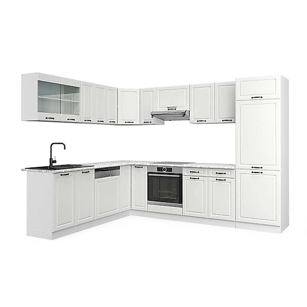 Vicco R-Line Eckküche Weiß Landhaus/Weiß 227 x 287 cm AP Marmor günstig online kaufen