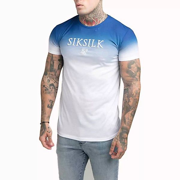 Siksilk High Fade Embroidery Gym Kurzärmeliges T-shirt M Blue / White günstig online kaufen