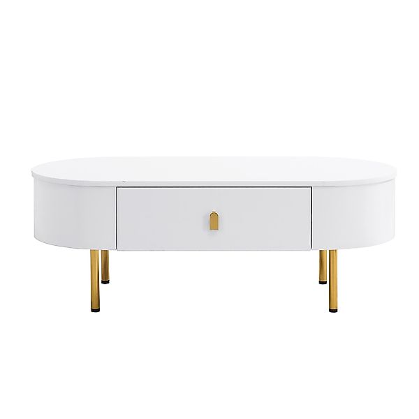 Couchtisch mit 2 Schubladen, abgerundeten Ecken, goldenen Griffen und Beine günstig online kaufen