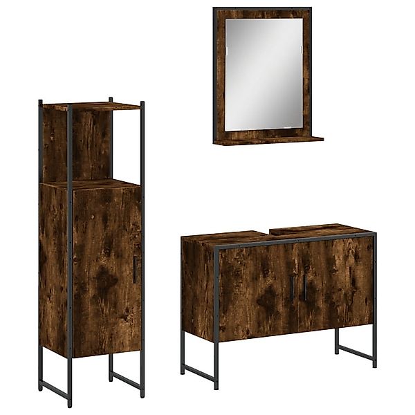 vidaXL Badezimmer-Set 3-tlg. Badmöbel-Set Räuchereiche Holzwerkstoff, günstig online kaufen