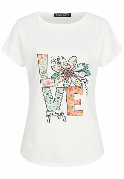 CLOUD 5IVE T-Shirt "CLOUD 5IVE Viskose T-Shirt mit Love-Blumen Print" 1 Stk günstig online kaufen