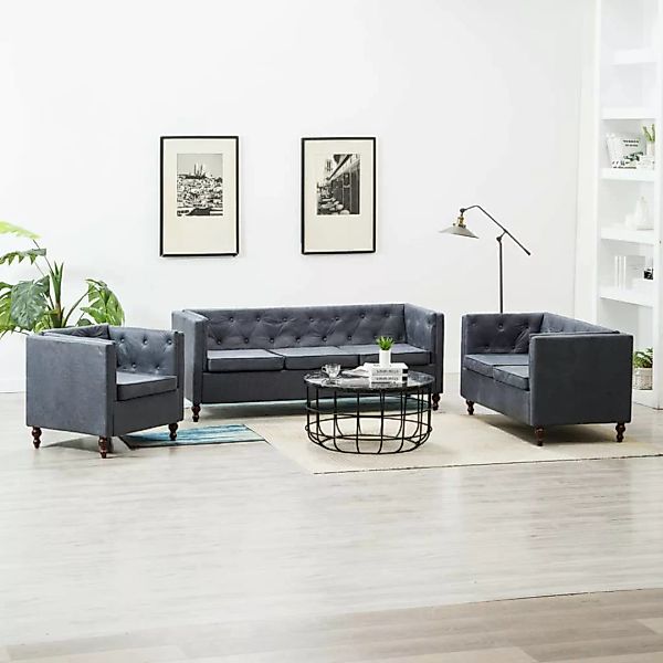 Chesterfield Sofa-set 3-tlg. Stoffpolsterung Grau günstig online kaufen