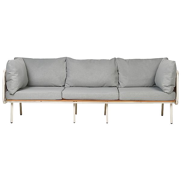 Beliani Gartensofa Grau Weiss Heller Holzfarbton 60x225x85 günstig online kaufen