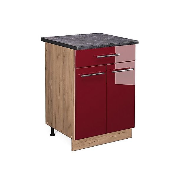 Vicco Küchenunterschrank Fame-Line Bordeaux Hochglanz/Goldkraft Eiche 60 cm günstig online kaufen