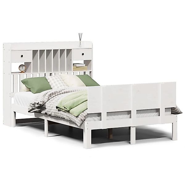 vidaXL Massivholzbett mit Regal ohne Matratze Weiß 135x190 cm Kiefer 332268 günstig online kaufen