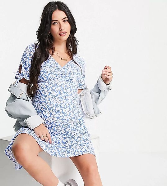 New Look Maternity – Freizeitkleid aus Jersey mit Blumenmuster in Blau günstig online kaufen