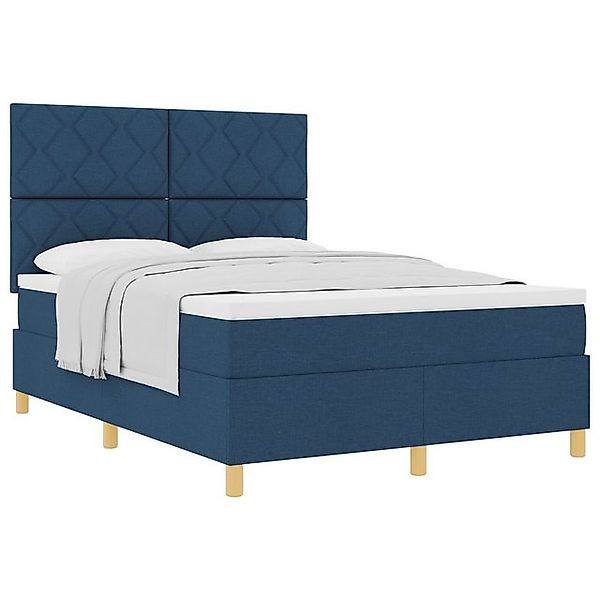 vidaXL Bett Boxspringbett mit Matratze Blau 140x190 cm Stoff (1-tlg) günstig online kaufen
