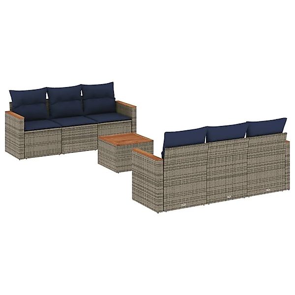 vidaXL 7-Tlg Gartensofa-Set mit Kissen Grau Polyrattan 3225795 günstig online kaufen