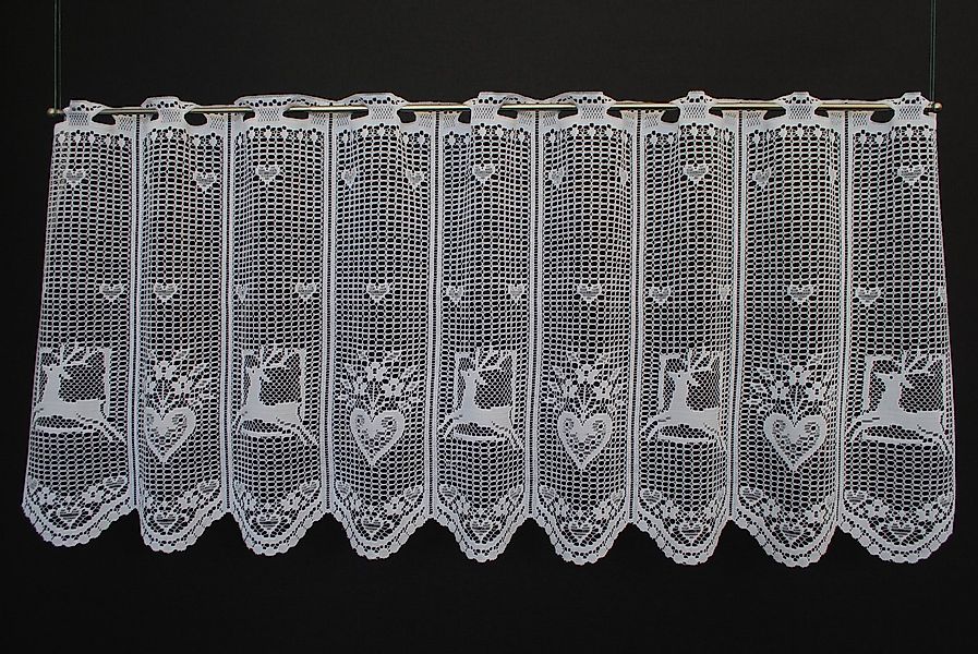 Gardinen Kranzusch Scheibengardine mit Hirsch und Herz, Stangendurchzug, tr günstig online kaufen