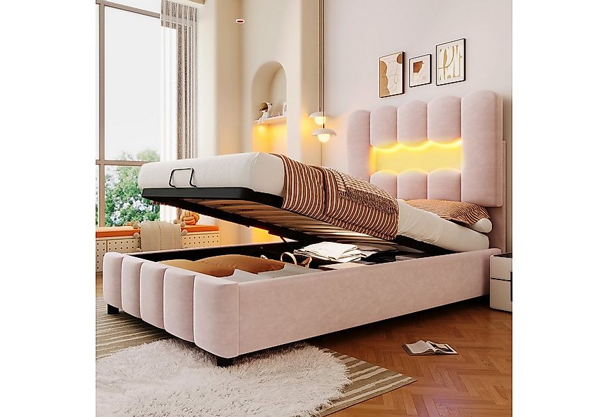 Merax Polsterbett 90x200cm mit LED-Beleuchtung (1-tlg., Jugendbett Gästebet günstig online kaufen