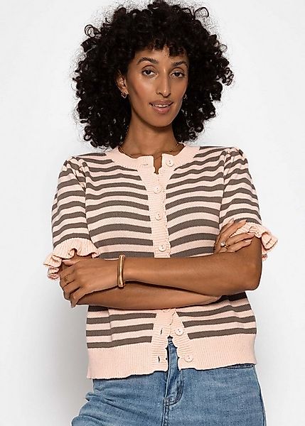 SASSYCLASSY Cardigan Gestreifte Kurzarm-Strickjacke mit Volants Damen Versp günstig online kaufen