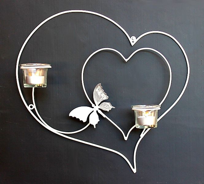 DanDiBo Wandkerzenhalter Herz 39 cm Weiß Teelichthalter Metall Wandleuchter günstig online kaufen