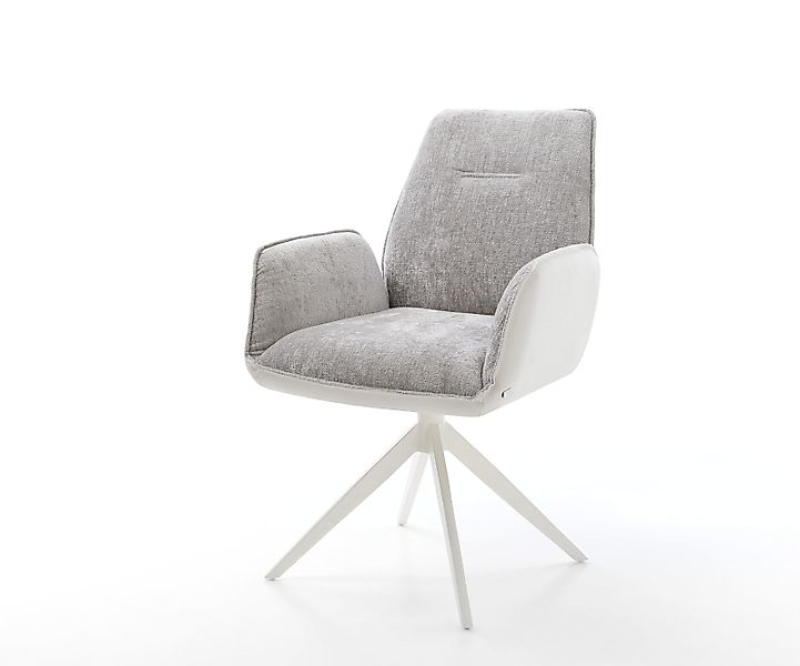 Drehstuhl Zoa-Flex Materialmix Echtleder Weiß-Pastellblau Kreuzgestell brei günstig online kaufen