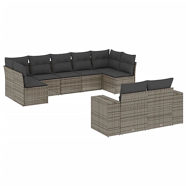 vidaXL 9-Tlg Garten-Sofagarnitur mit Kissen Grau Poly Rattan 3223019 günstig online kaufen