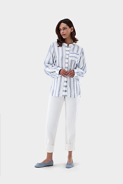 Gestreifte Oversize Bluse aus Leinen günstig online kaufen