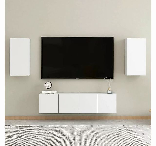 vidaXL Kleiderschrank 4-tlg TV-Schrank-Set Weiß Spanplatte günstig online kaufen