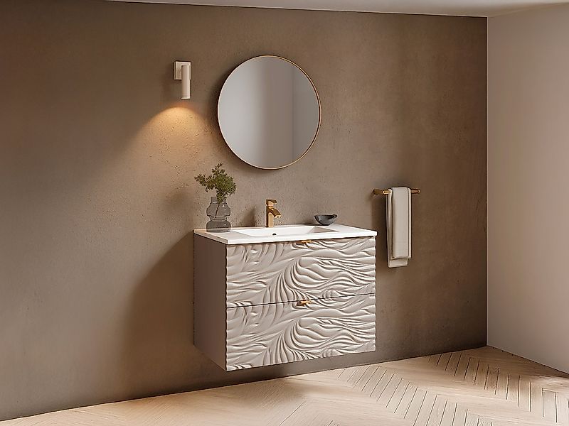 Badezimmermöbel hängend strukturiert mit Einbauwaschbecken - Beige - 80 cm günstig online kaufen