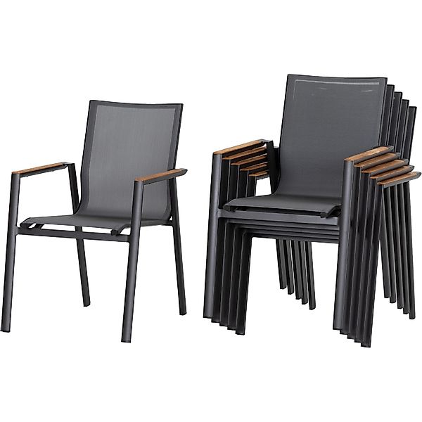 Acamp Stapelstuhl Vegas Aluminium mit Armlehnen Anthrazit Grau 6er Set günstig online kaufen