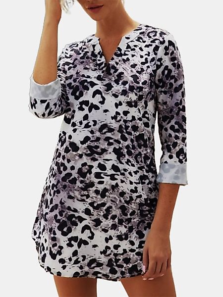 Langarm Leopardenmuster V-Ausschnitt lässig Kleid Für Damen günstig online kaufen