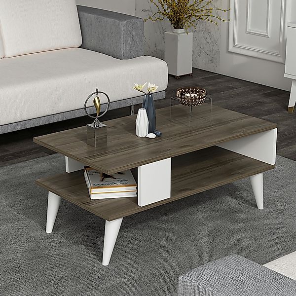 en.casa Couchtisch, »Lycksele« Wohnzimmertisch 40x90x45cm Walnuss-Optik/Wei günstig online kaufen