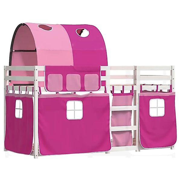 vidaXL Etagenbett mit Vorhängen Rosa 90x190 cm Massivholz Kiefer 3284032 günstig online kaufen