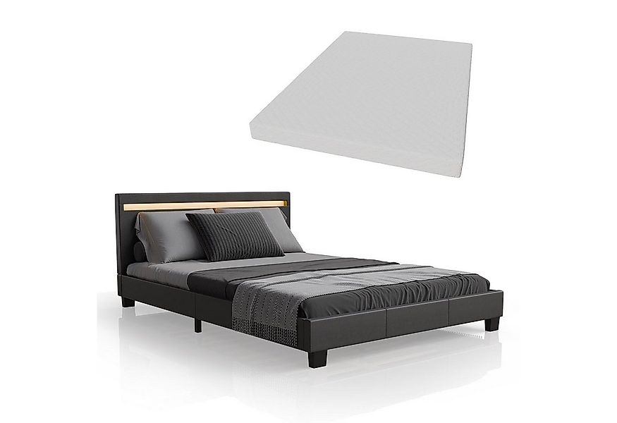 Juskys Polsterbett Paris, 140x200 cm, RGB-LED, Kunstleder, weiches Kopfteil günstig online kaufen