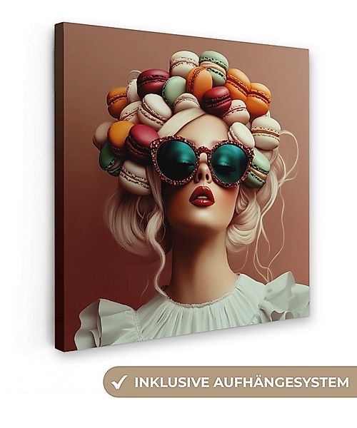 OneMillionCanvasses® Leinwandbild Frau - Makronen - Brille - Küche, Fotodru günstig online kaufen