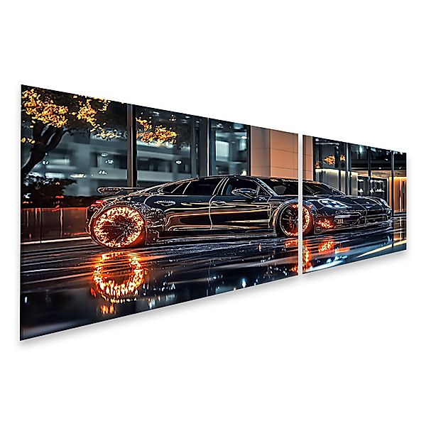 islandburner Leinwandbild, Schwarzes Auto mit leuchtenden günstig online kaufen