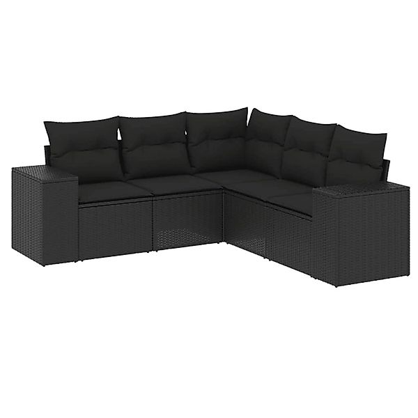 vidaXL 5-Tlg Garten-Sofagarnitur mit Kissen Schwarz Poly Rattan 3254882 günstig online kaufen