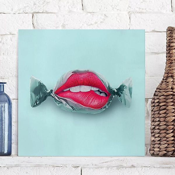 Leinwandbild Küche - Quadrat Bonbon mit Lippen günstig online kaufen