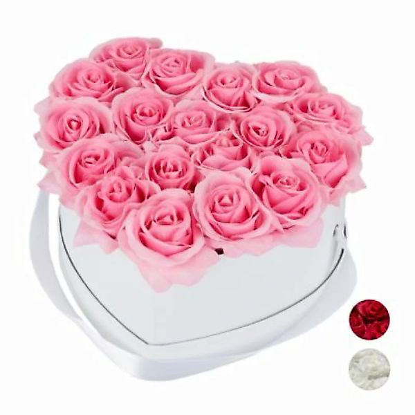 relaxdays Weiße Rosenbox Herz mit 18 Rosen rosa günstig online kaufen
